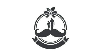 Father and Son Silhouette Emblem with Mustache and Bow © vector