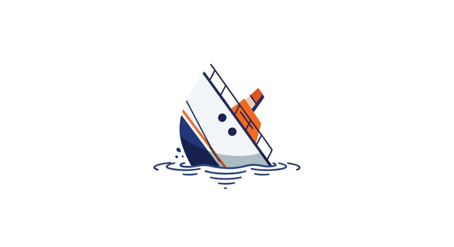 Sinking ship illustration with lifeboat and waves.