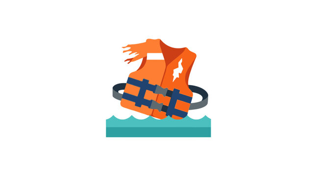 Illustration of a person wearing a life jacket in water.