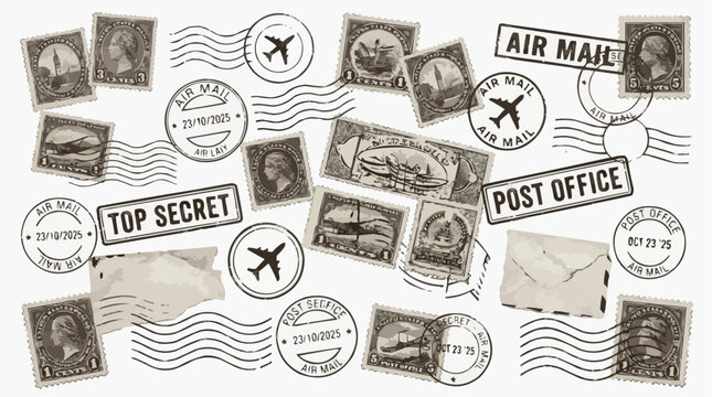 set of vector icons Set of Vintage Postage Stamps for Design | Retro Postal Stamp Vector Collection