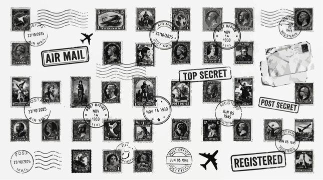 set of vector icons Set of Vintage Postage Stamps for Design | Retro Postal Stamp Vector Collection