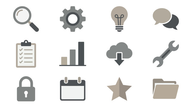 A collection of icons depicting various business and technology symbols on a sunday