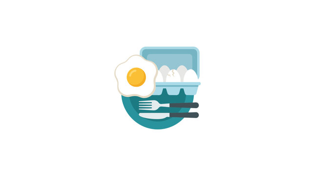Fresh Eggs and Fried Egg Breakfast Meal with Utensils on Plate