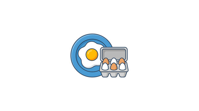 Fried Egg and Carton of Eggs Icon - Breakfast Food Illustration