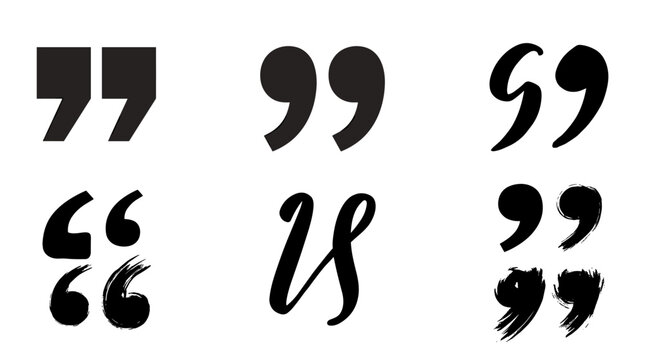 Graphic Design Elements: Collection of Quote Marks Commas and Abstract Ink Strokes in Varied Styles