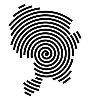 Symbol Map of the City Arad (Romania) showing the city with a black spiral line