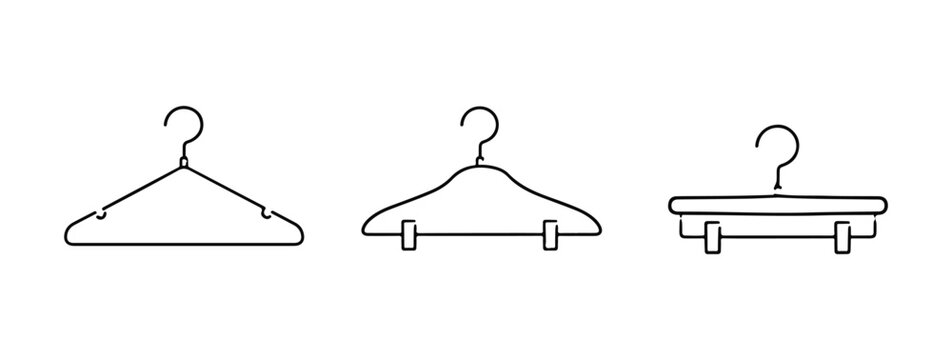Clothes hanger set. Hand drawn minimalist doodle set on white background