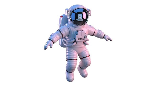 Astronaut floating in space wearing a modern white suit
