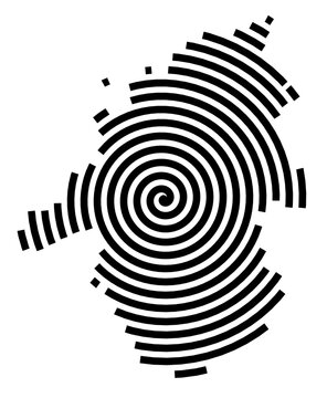 Symbol Map of the City Tulcea (Romania) showing the city with a black spiral line