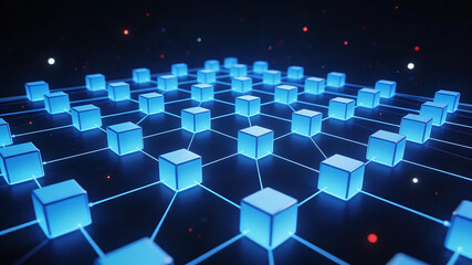 Fototapeta premium Blue cubes connected in grid