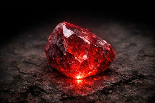 A solitary red diamond perches on the edge of a rock, gleaming in the light