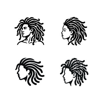 Four distinct vector portraits featuring diverse people with long dreadlocks