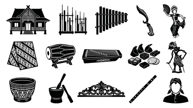 Indonesian Culture Icons: Traditional House, Music, Dance, Food, and Batik