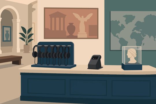 Museum audio guide pickup desk Poster Background