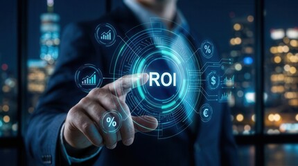 Fototapeta premium The concept of ROI and analyzing the efficiency of financial investment success.