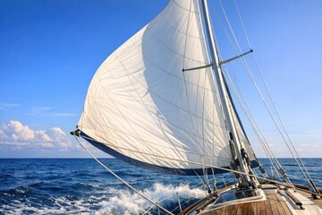 Fototapeta premium A sailboat with a white sail gliding across the water