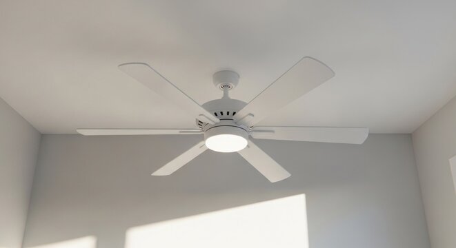 Modern White Ceiling Fan with Integrated Light Fixture.
