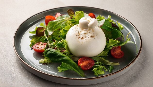 fresh burrata cheese plate with salad