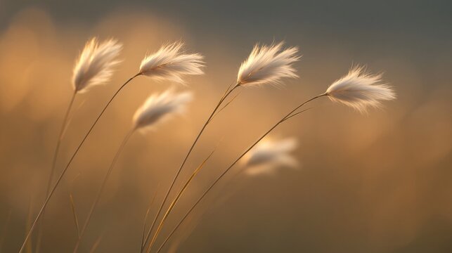 Soft white wild grass plumes gently floating in a breeze capturing the essence of nature's tranquility
