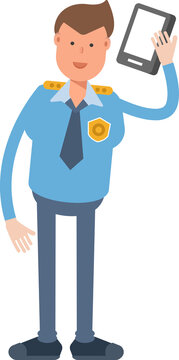 Police Officer Character Talking on Smartphone
