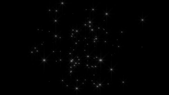 Glowing White Sparkle Stars, Twinkle Shine Rays, Magic Dust Fairy Trail, Glitter Confetti Burst, Shimmering Light Particles, Transparent Screen Transition, Black Background, 4K