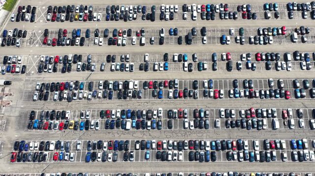 Aerial top-down view of a parking lot in a Dutch city