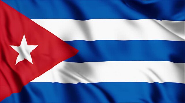 Cuban flag waving majestically, cinematic slow motion of cuba national banner, fabric texture fluttering on wind, seamless loop animation.
