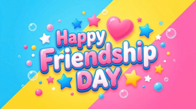 Festive happy friendship day illustration with bubbles stars and heart for social media posts