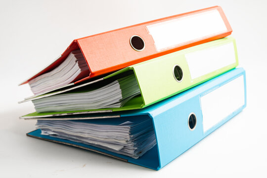 Binder in finance business office on white background.