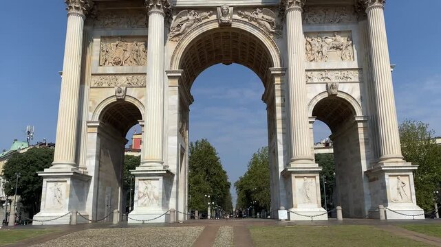Historic Triumphal Arch of Arco della Pace at Piazza Sempione in Milan Italy