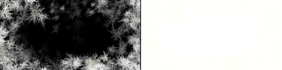 Fototapeta premium Frost pattern ice crystals on dark background for winter design projects isolated element with transparent alpha channel.