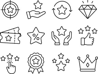 Fototapeta premium Rating and achievement line icons set stars diamonds and rewards