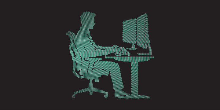 Developer Working Computer Halftone Silhouette