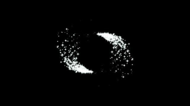 white glowing fairy sparkle line burst, shining twinkle transition curved stars motion,  particle magic tail sparkling glitter star dust trail loop animation on black screen background