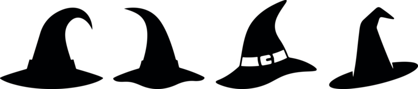 Halloween day witch hats silhouettes for spooky decorations and costumes