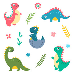 Funny Cartoon Dinosaurs Character Set © Vicgmyr