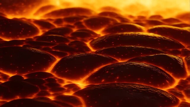 Lava Bubbles Glowing with Fiery Texture in a Close-Up View Featuring Molten Rock, Volcanic Activity, Volcanic Eruption with Magma and Volcanic Rock