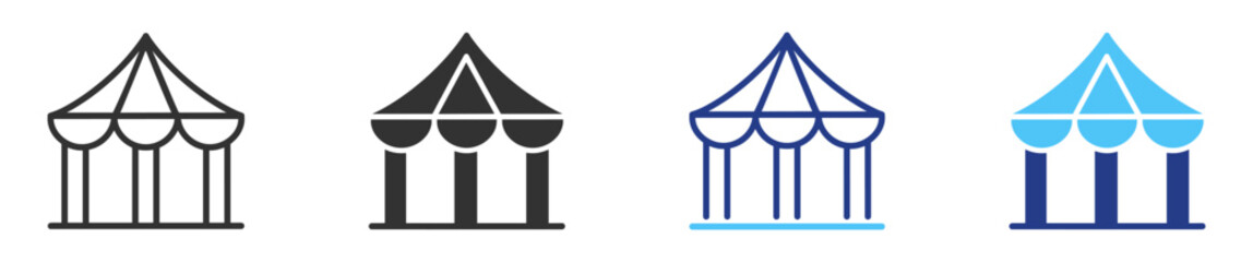 Festival event tent outline icon with marquee pavilion and carnival symbol on transparent background © TanyaK