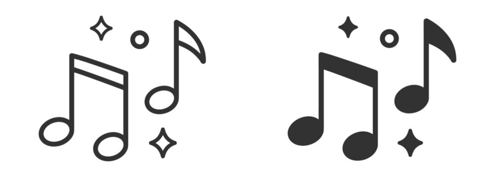 Music note outline icon with melody and audio symbol on transparent background