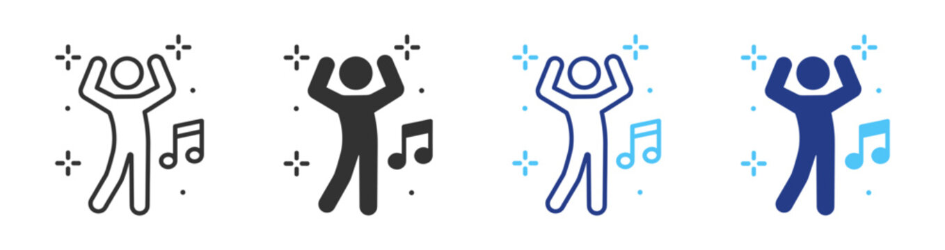 Dance outline icon with music note for party, entertainment and celebration on transparent background