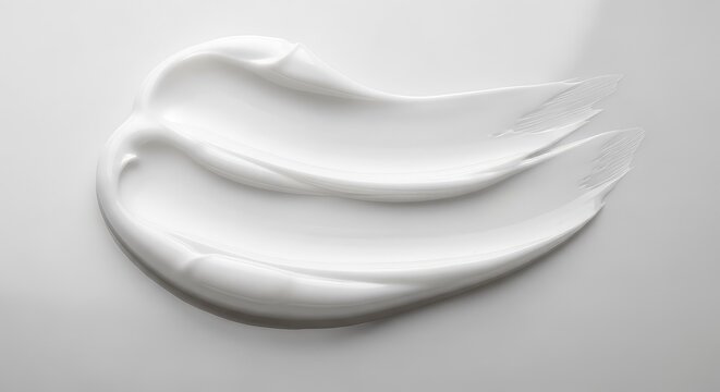 A luxurious close-up of a thick white natural skincare cream texture with smooth ripples and soft swirls on a minimalist flat lay surface, swirl, detail, silk