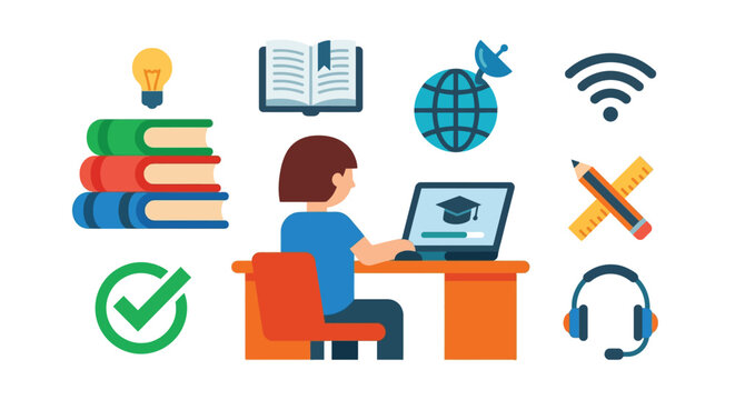 Online learning and education concept with student using laptop