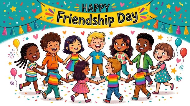 Happy friendship day celebration with diverse group of children