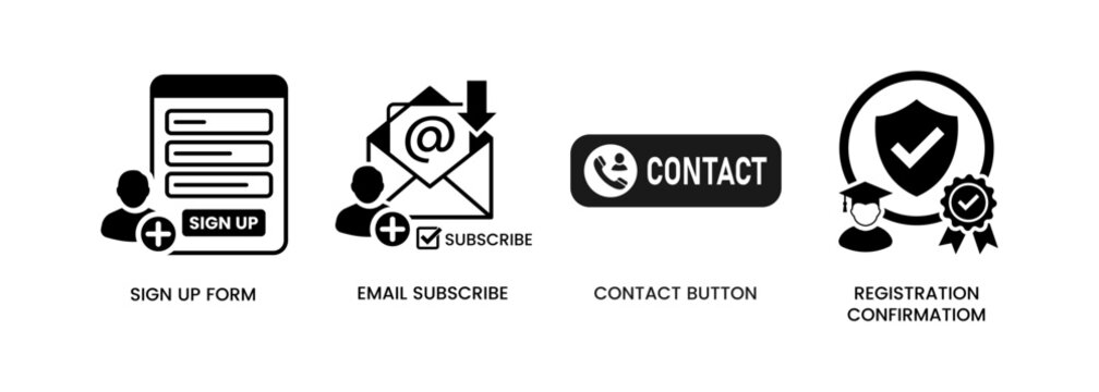 Digital communication and security icons sign up email contact and confirmation