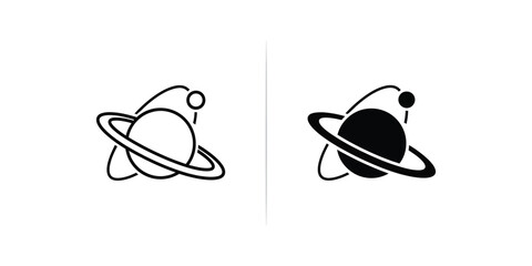 Minimalist Planet with Rings and Moon Orbit Icon Set in Black and White © OrchiDesign