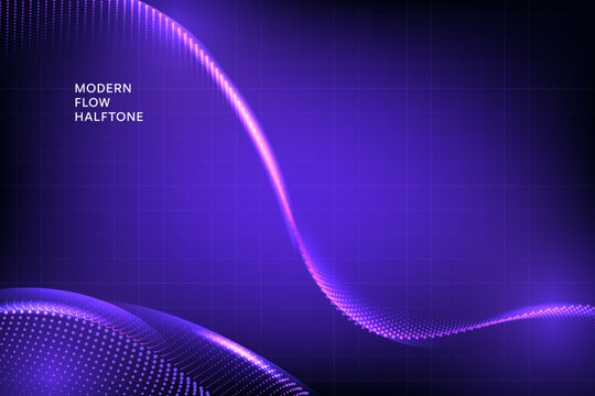 Futuristic Purple Particle Wave Background with Grid and Glow Effect