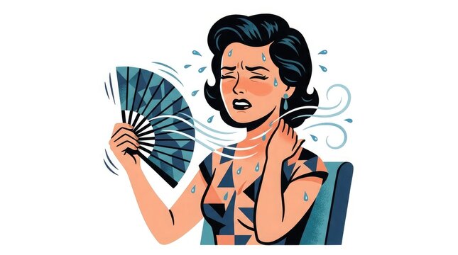 Woman fanning herself to cool down on a hot day