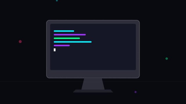 Coding on a Monitor Screen with Abstract Code Lines and Dark Background.