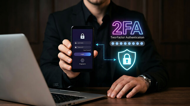 Businessman holding smartphone with two factor authentication 2FA security login