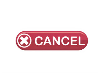 Obraz premium Red cancel button with white text and symbol isolated on transparent background